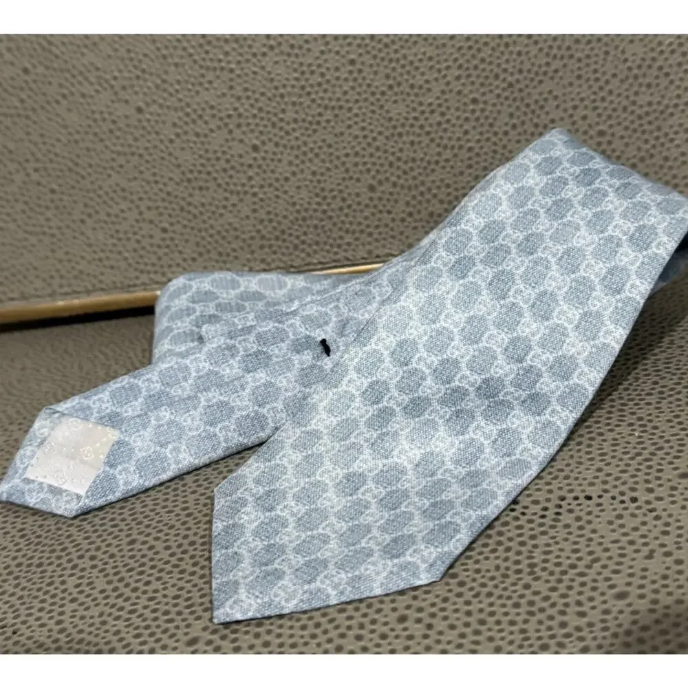 Gucci GG Pattern Tie Light Blue Made In Italy Cotton
